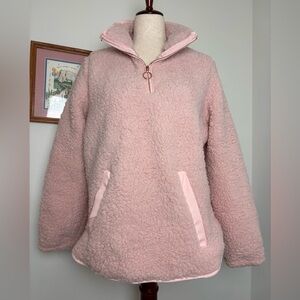 Adrienne Vittadini Sport Pink Quarter zip Sherpa Pullover Pink Rose Gold Zipper